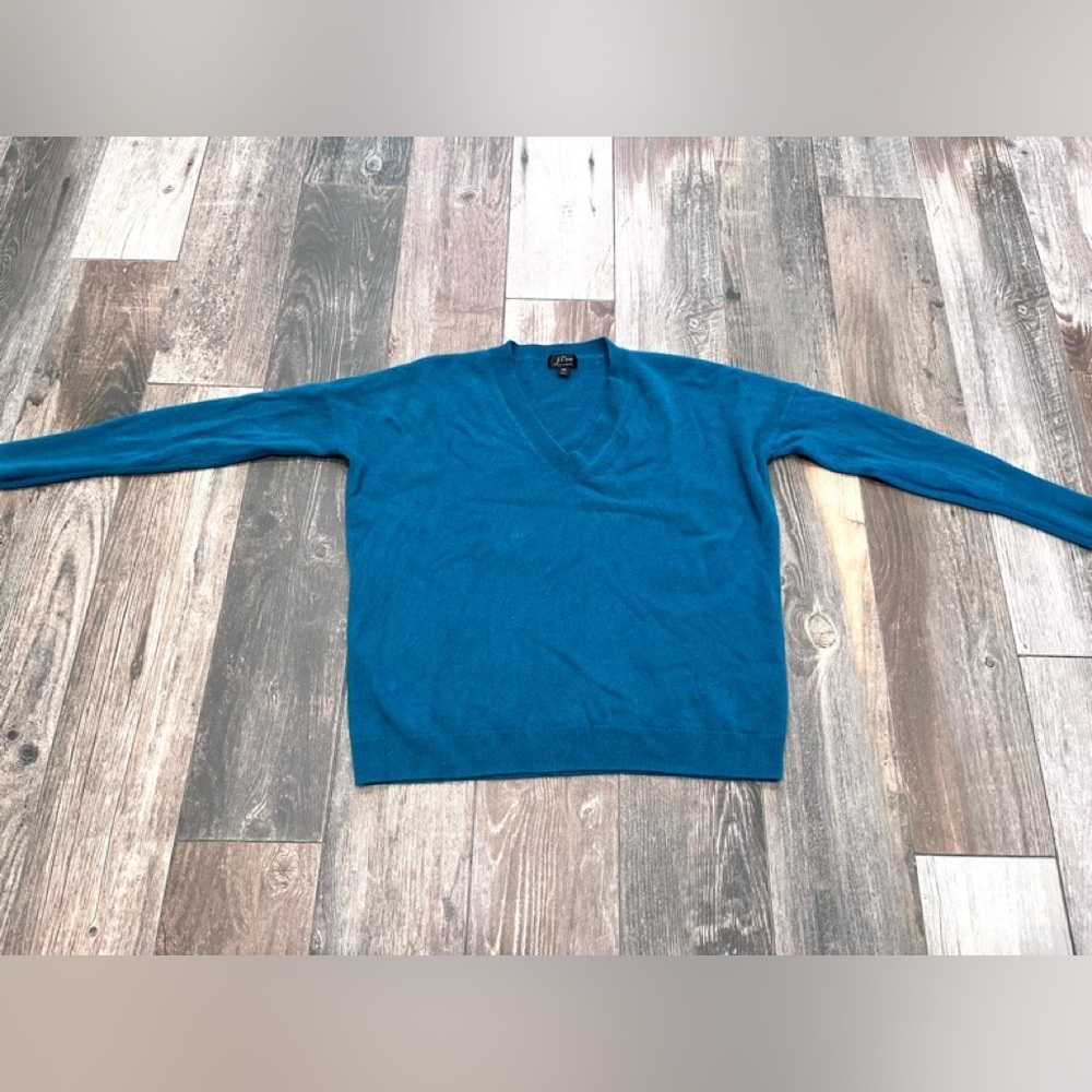 J. Crew 100% Cashmere Teal Blue V-Neck Women Sweater XS Minimalist Preppy
